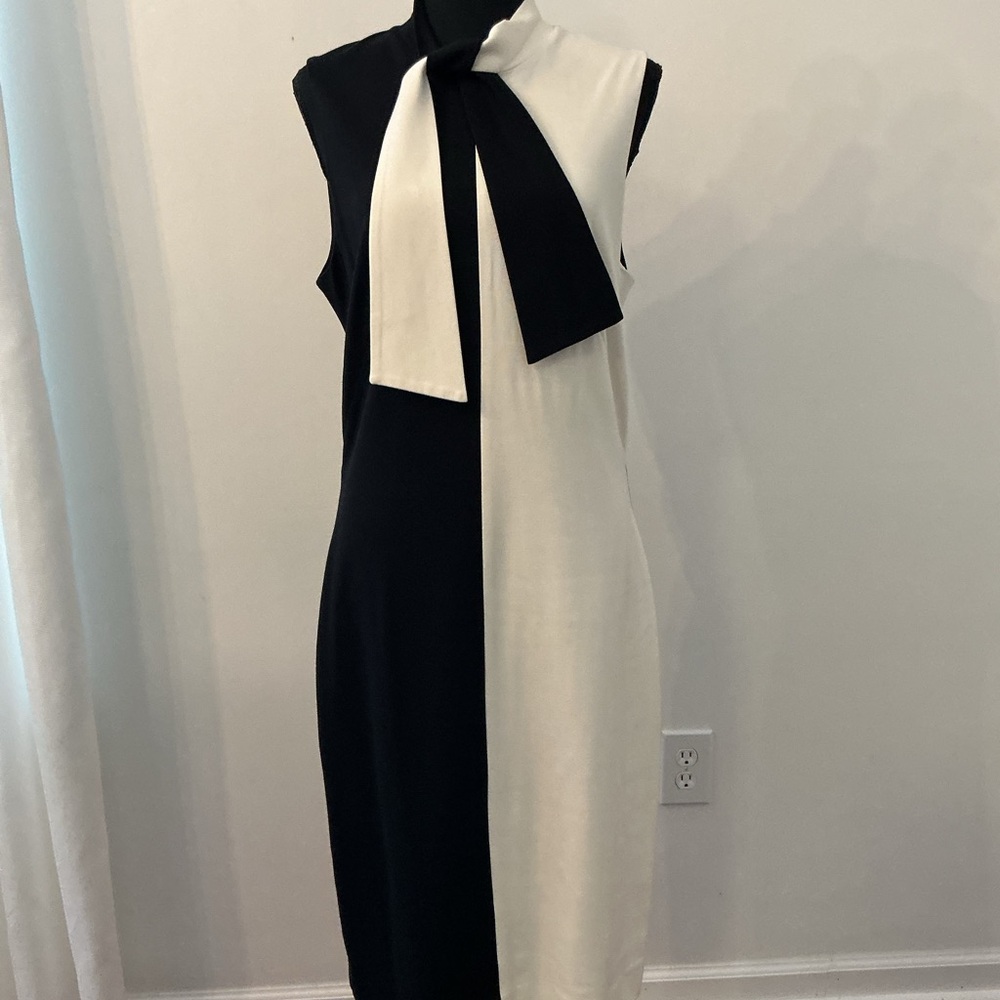 Cache Black and White Midi Dress